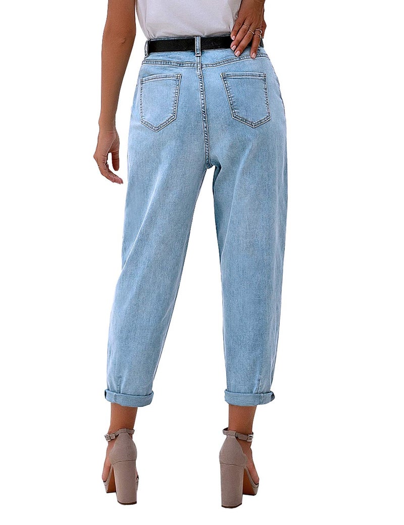 luvamia Women's Casual High Waist Stretch Loose Balloon Tapered Jeans Vintage Denim Pants Airy Blue Size X-Large - Image 2