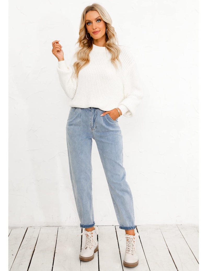 luvamia Women's Casual High Waist Stretch Loose Balloon Tapered Jeans Vintage Denim Pants Airy Blue Size X-Large - Image 5