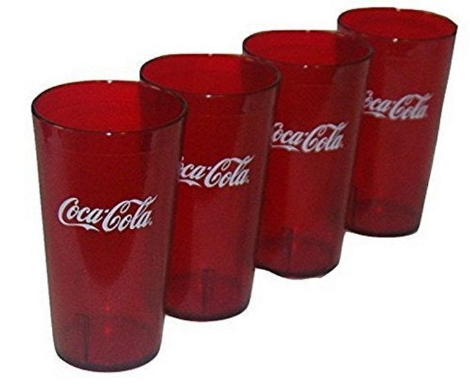 Coca Cola Logo Ruby Red Plastic Tumblers Set of 4-16oz (Coke)