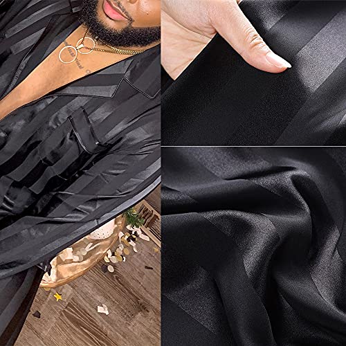 Lonxu Mens Silk Satin Pajamas Set Sleepwear Loungewear Black S - Image 3