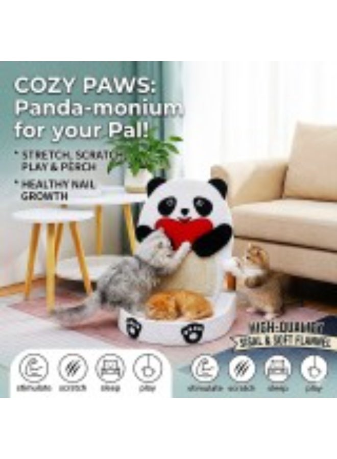 CozyPaws Cozy Paws Panda Cat Scratching Board Sisal Rope Multi Functional Scratcher Climbing Play Rest Furniture Plush Flannel Base Hanging Toy Durable Cat Scratcher Indoor Cat Furniture 41x33x62 cm - Image 4