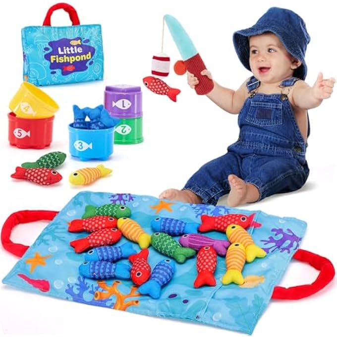 22PCS CLOTH FISHING GAME, FOR TODDLER 1-3, SENSORY TODDLER TOYS WITH STACKING CUPS, NUMBER COUNTING, COLOR SORTING, SHAPE LEARNING, NUMBER COUNTING FINE MOTOR SKILLS TOYS, PRESCHOOL GAMES - Image 1