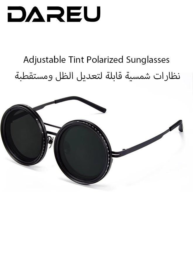 DAREU Adjustable Tint Polarized Round Sunglasses for Men – 1-9 Gear ND Filter Eyewear, UV Protection Anti-Glare Driving Glasses, Lightweight Durable Fashion Shades for Outdoor, Travel & Daily Wear - Image 1