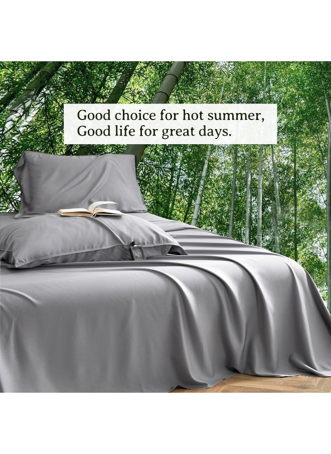 Simple&Opulence Simple&Opulence 100% Viscose from Bamboo Sheet Set-Organic Bamboo Viscose Sheet-4Pcs Cooling,Soft,Breathable Bedding(1 Flat Sheet,1 Fitted Sheet,2 Pillowcases) for Spring and Summer-(Gray,Full)  - Image 2