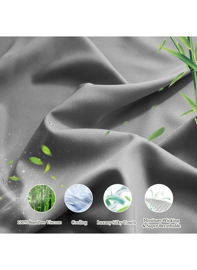 Simple&Opulence Simple&Opulence 100% Viscose from Bamboo Sheet Set-Organic Bamboo Viscose Sheet-4Pcs Cooling,Soft,Breathable Bedding(1 Flat Sheet,1 Fitted Sheet,2 Pillowcases) for Spring and Summer-(Gray,Full)  - Image 3