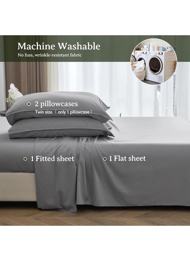 Simple&Opulence Simple&Opulence 100% Viscose from Bamboo Sheet Set-Organic Bamboo Viscose Sheet-4Pcs Cooling,Soft,Breathable Bedding(1 Flat Sheet,1 Fitted Sheet,2 Pillowcases) for Spring and Summer-(Gray,Full)  - Image 4