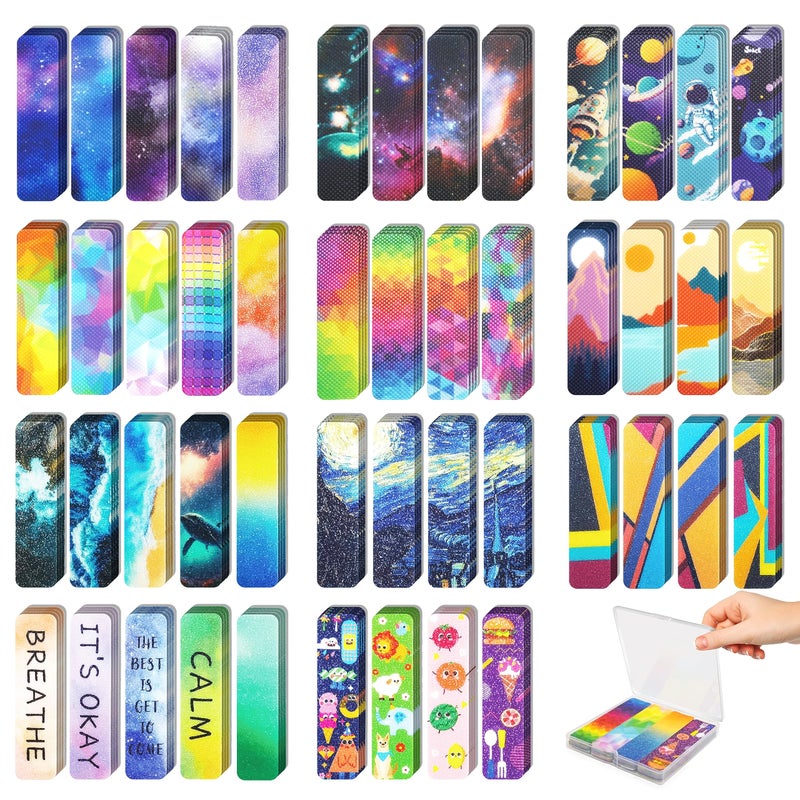 TOEMUR 48 Pieces Unique Sensory Stickers for Anxiety Relief Items - Sensory Strips with Storage Box - 2 Textured Surface Fidget Strips for Office & Classroom Desk - Relieve Adult & Teen Stress - Image 1