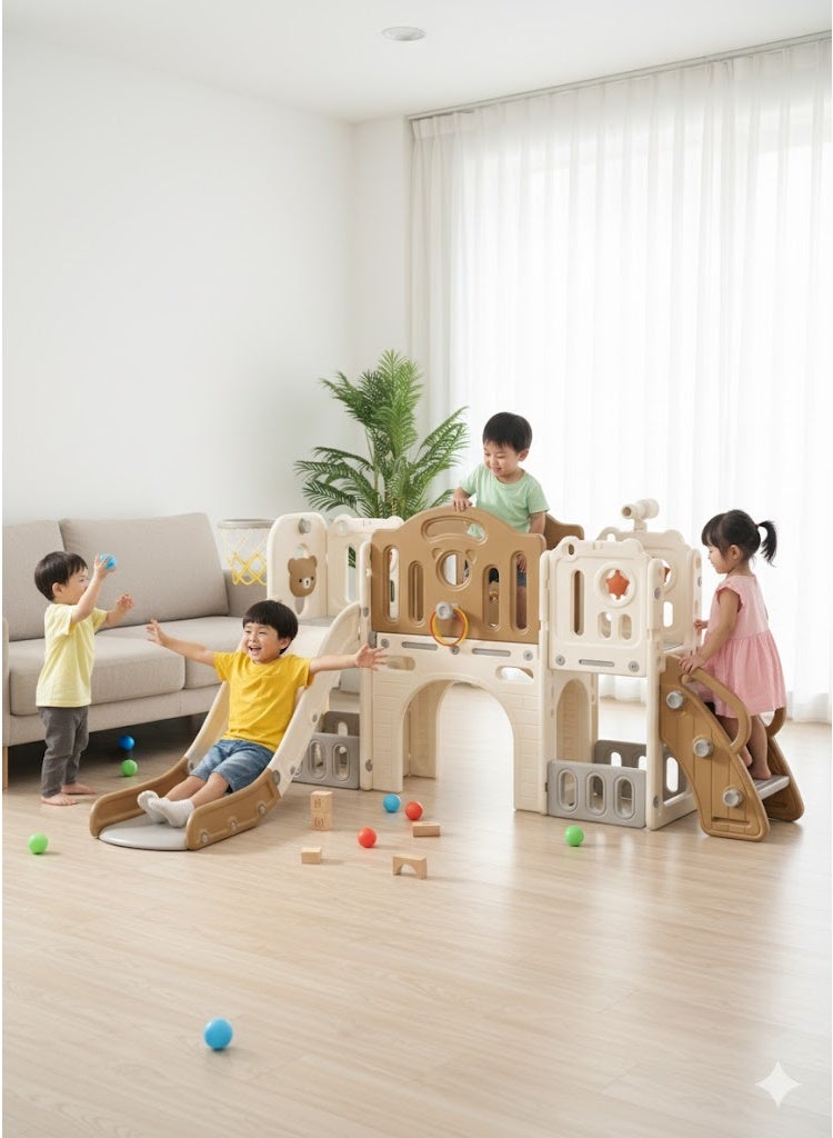 فول جوي زحليقة 8 في 1 للاطفال، زحليقة تسلق مع طوق كرة سلة وسلم وتلسكوب وممر ورمي حلقات ومساحة تخزين وملعب قائم بذاته في الفناء الخلفي للاطفال ، مجموعة لعب داخلية وخارجية في الاماكن المغلقة والمفتوحة - Image 3