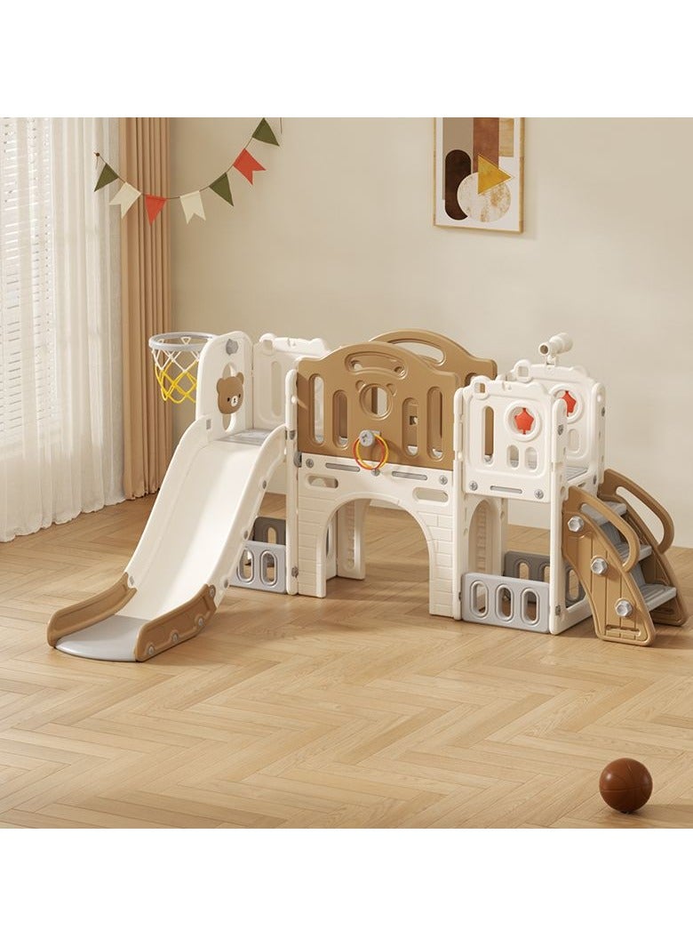 فول جوي زحليقة 8 في 1 للاطفال، زحليقة تسلق مع طوق كرة سلة وسلم وتلسكوب وممر ورمي حلقات ومساحة تخزين وملعب قائم بذاته في الفناء الخلفي للاطفال ، مجموعة لعب داخلية وخارجية في الاماكن المغلقة والمفتوحة - Image 1