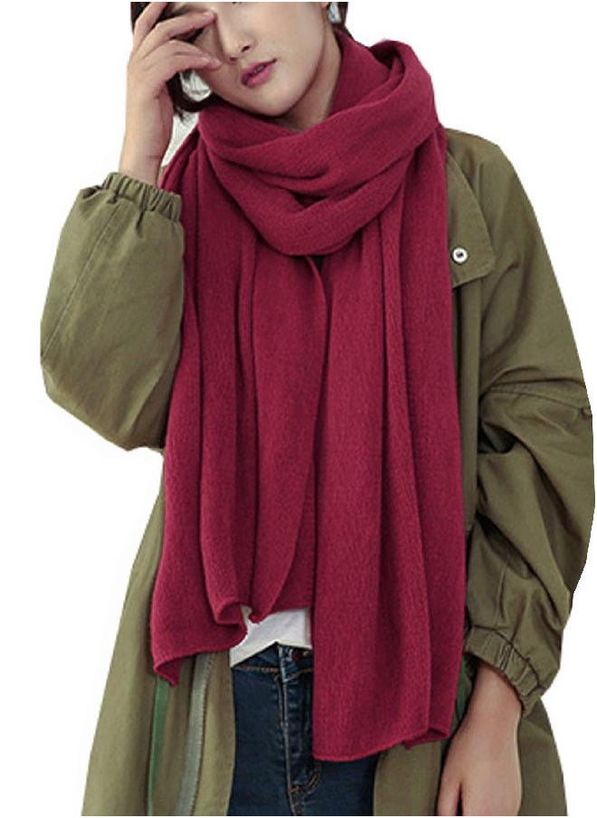 Wander Agio Wander Agio Womens Warm Long Shawl Winter Infinity Large Scarf Pure Color Purplish Red  - Image 1