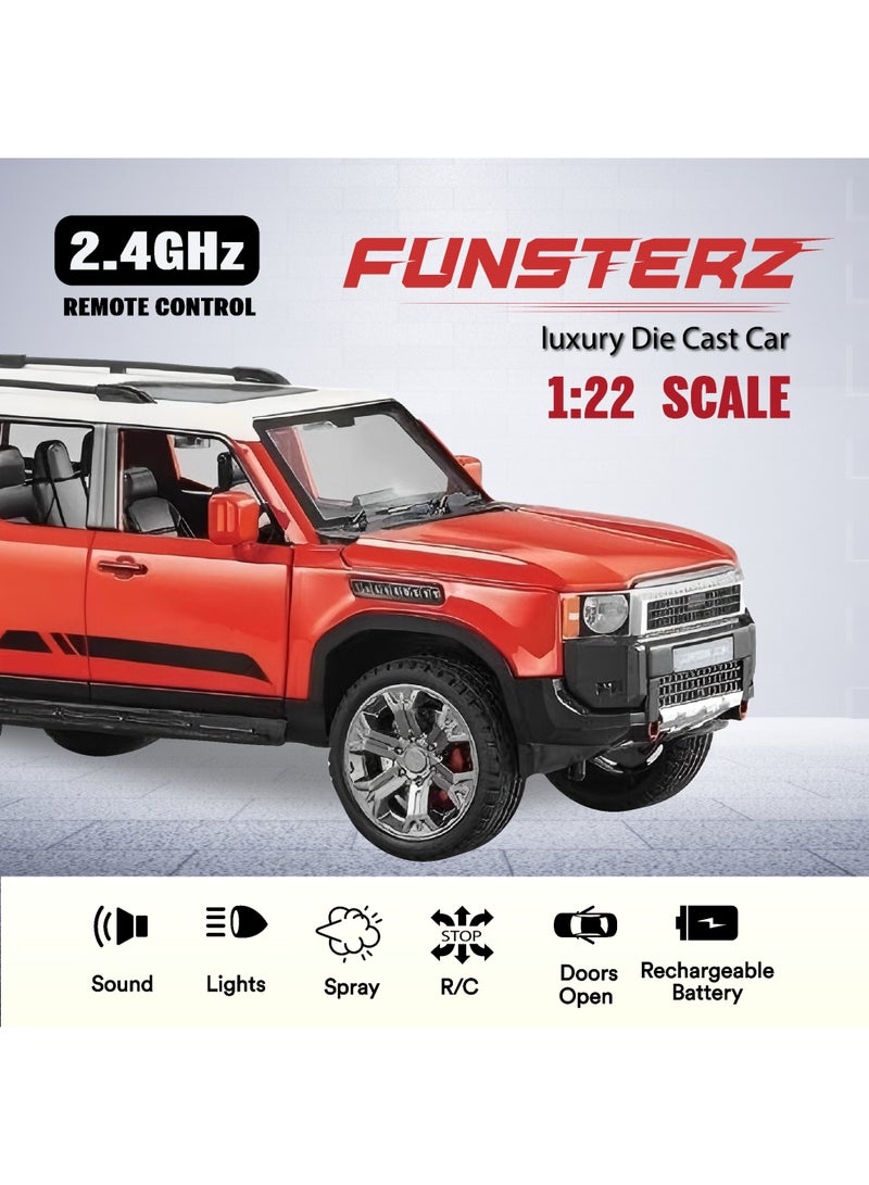 فونسترز سيارة تويوتا برادو من فنسترز بمقياس 1:22 للتحكم عن بُعد - هيكل معدني برذاذ ضبابي مع أضواء LED وبطارية قابلة لإعادة الشحن وقيادة كاملة الوظائف - نموذج واقعي مصبوب للطرق الوعرة - Image 2