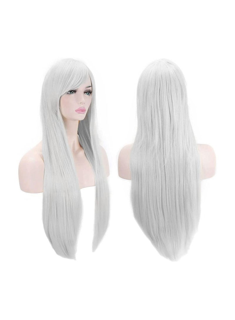 إستيل شعر مستعار 32 بوصة 80 سم طويل مستقيم أنيمي أزياء المرأة تأثيري باروكة شعر مستعار للحفلات مع غطاء شعر مستعار مجاني رمادي - Image 5