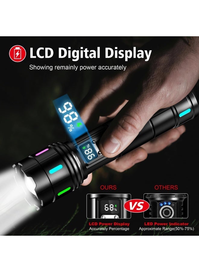 مصباح يدوي LED فائق السطوع بقوة 30 واط، قابل لإعادة الشحن، بقوة 20000 لومن، مزود بشاشة LCD، يصل مداه إلى 100 متر، يدوم حتى 12 ساعة، يُشحن عبر منفذ USB-C + USB-A، عالي الطاقة، مناسب للاستخدام المنزلي، والتخييم، والمشي لمسافات طويلة، وحالات الطوارئ، وكهدية. - Image 3