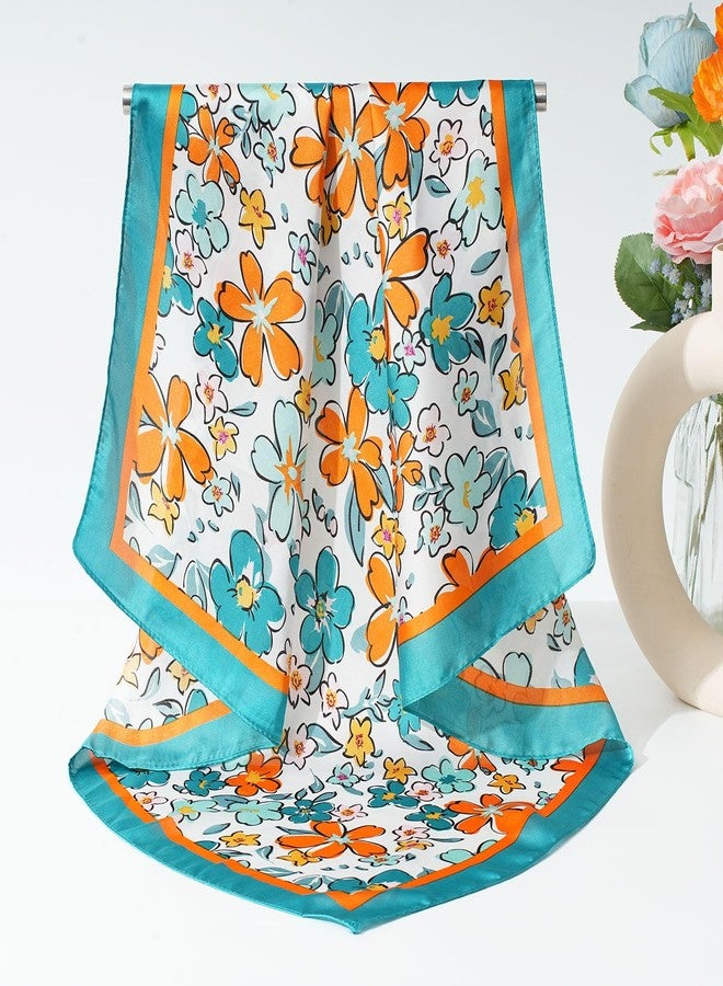 CHLINS 27 Inches Silk Feeling Square Head Scarf - 4 Pcs Satin Square Head Scarves for Women Hair Bandanas (Blue+Light Purple+Green+Khaki) - Image 4