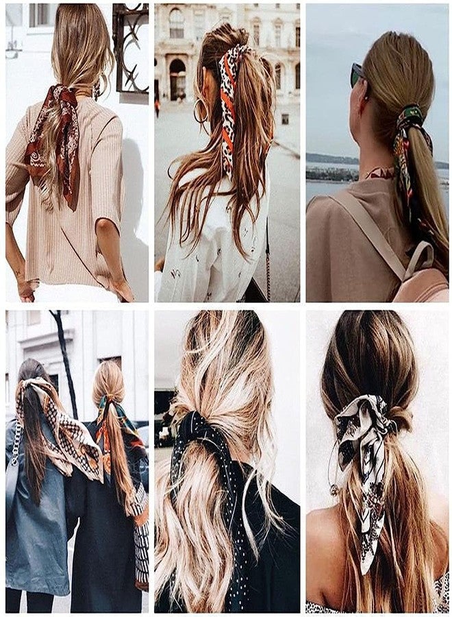 CHLINS 27 Inches Silk Feeling Square Head Scarf - 4 Pcs Satin Square Head Scarves for Women Hair Bandanas (Blue+Light Purple+Green+Khaki) - Image 3