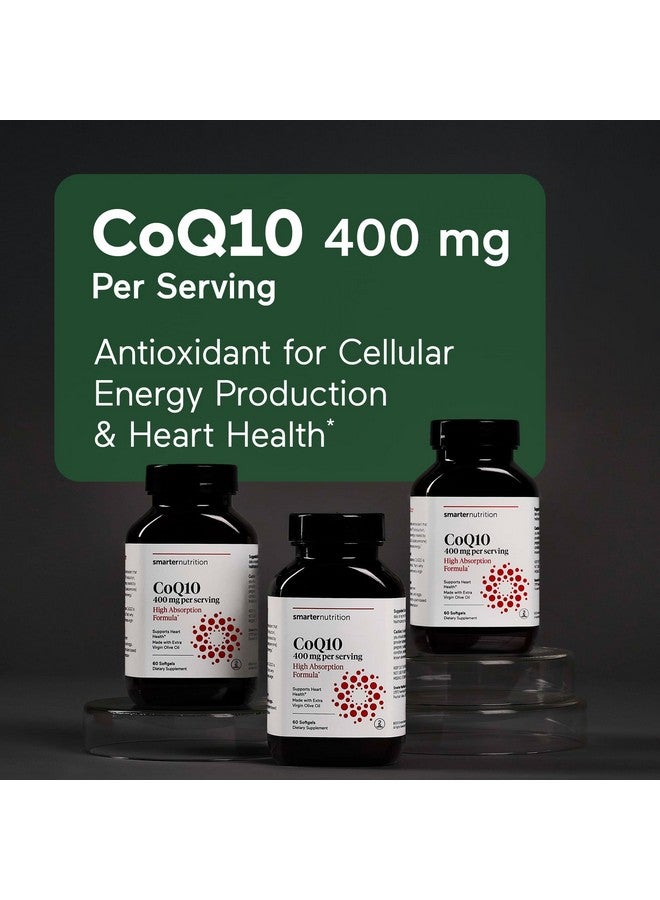 Smarter Nutrition CoQ10 400 mg High Potency & Absorption - Naturally Fermented Ubiquinone w/Extra Virgin Olive Oil - Heart Health, Energy Production - Non-GMO, Gluten Free - 180 Count[90-Day Supply]