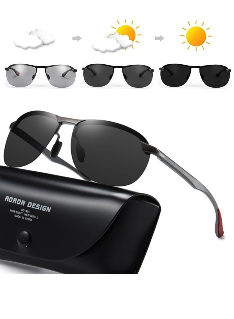 أورون نظارات شمسية رياضية للرجال، متغيرة اللون، مستقطبة، للركوب الدراجات، الصيد، القيادة، حماية من الأشعة فوق البنفسجية، نظارات طبية، نظارات مضادة للوهج، مع حافظة نظارات - Image 1