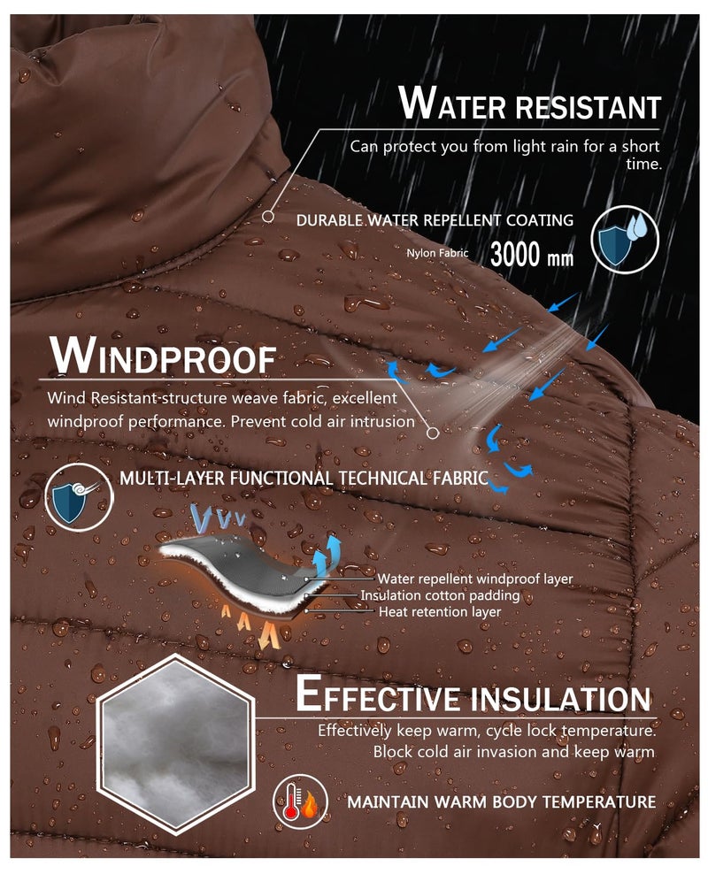 SPOSULEI Mens Puffer Down Jacket Quilted Winter Insulated Packable Jackets Coats Lightweight Water Repellent Outdoor Warm Ski Snow Jacket Outerwear Brown M - Image 3