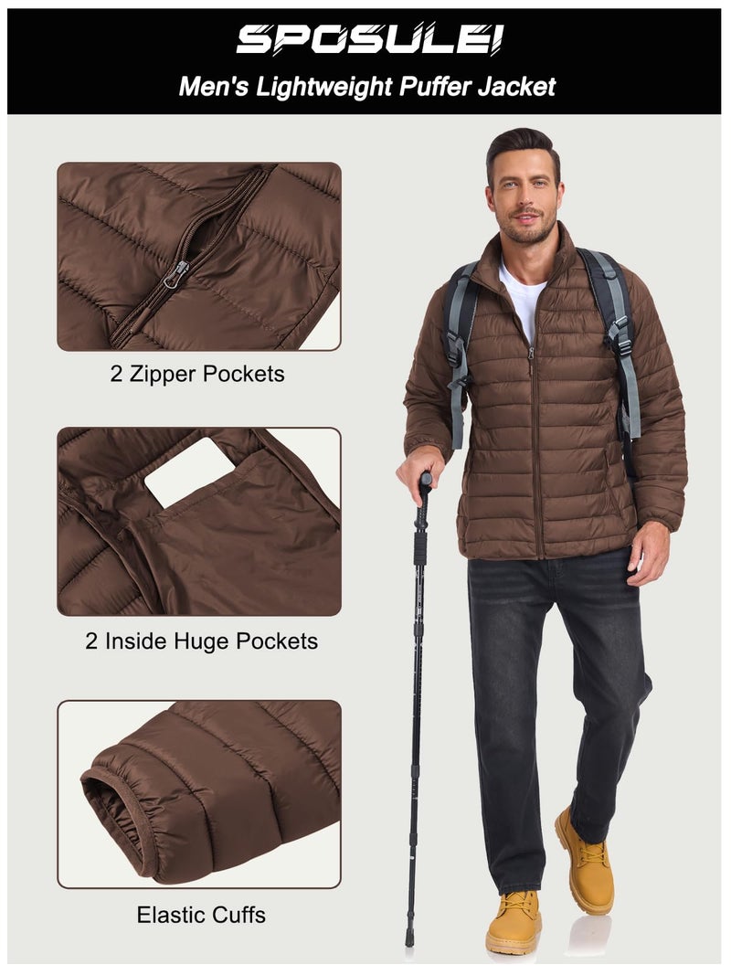 SPOSULEI Mens Puffer Down Jacket Quilted Winter Insulated Packable Jackets Coats Lightweight Water Repellent Outdoor Warm Ski Snow Jacket Outerwear Brown M - Image 5
