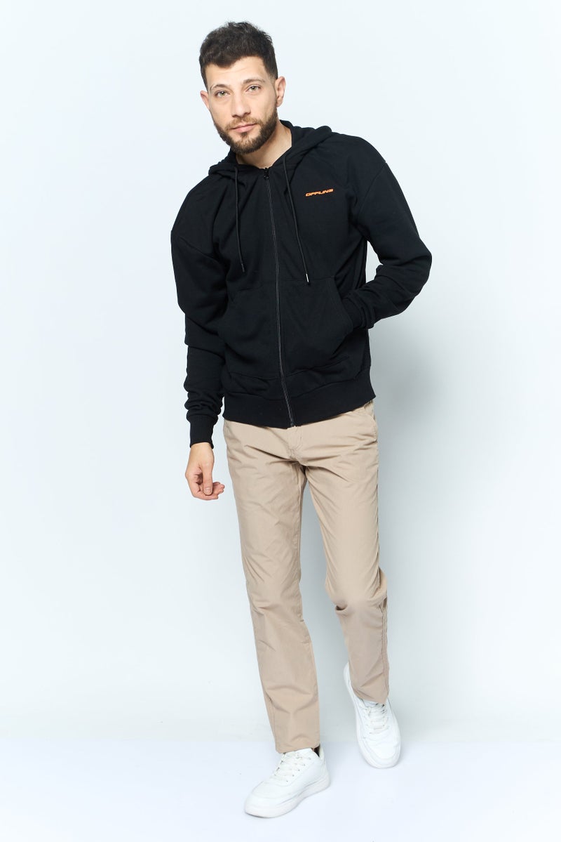 Night Addict سويت شيرت بقلنسوة للرجال بشعار العلامة التجارية بأكمام طويلة، أسود - Image 2