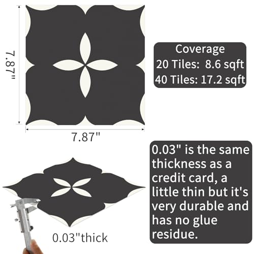 MORCART 20Pcs Peel and Stick Floor Tiles, 7.87" x 7.87" Vinyl Flooring Waterproof, DIY Flooring for Bathroom, Kitchen, Fireplace, Pet House, Stairs, Bedrooms, Wall - Image 2