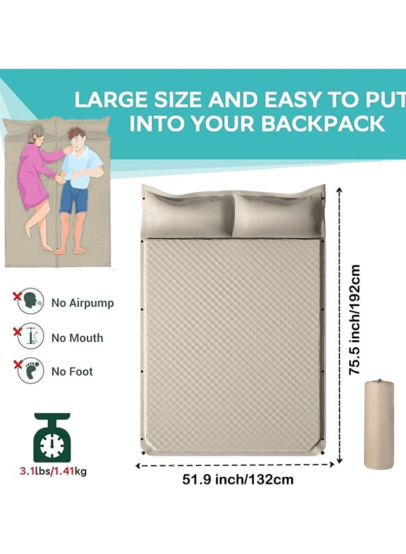 ارواق وسادة نوم ذاتية النفخ مع وسادة، وسادة تخييم خفيفة الوزن للتخييم، لا تحتاج إلى مضخة هواء، وسادة مرتبة معزولة للتخييم لمدة 20 ثانية للتخييم/السفر/السيارة/الخيمة (مزدوجة/سميكة) - Image 2