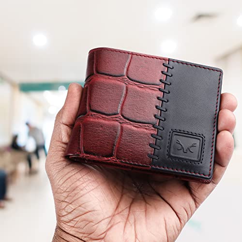 AL FASCINO Men's Leather Wallet, Orchid Red and Blue - Image 5