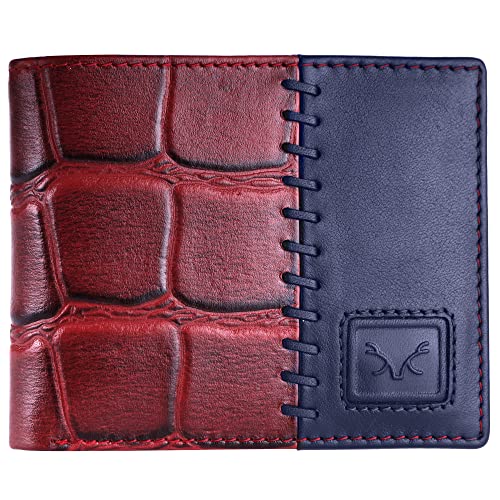 AL FASCINO Men's Leather Wallet, Orchid Red and Blue - Image 1