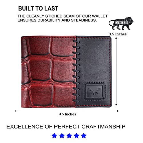 AL FASCINO Men's Leather Wallet, Orchid Red and Blue - Image 2