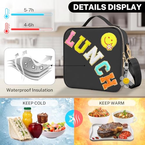 FRMARCH Lunch Box for Girls Women Preppy Lunch Box for Teen Girls Insulated Girls Lunch Bag for Kids Large Reusable Cute Cooler Bag with Adjustable Shoulder StrapsPerfect for School Travel PicnicPink - Image 3