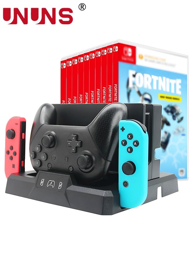 UNUNS - Switch Controller Charger For Nintendo Switch/OLED Joycon,Switch Charging Dock Station Stand With LED Indicator,Switch Organizer Storage For TV Dock,Pro Controller,2 JoyCons,10 Game Slots - Image 1