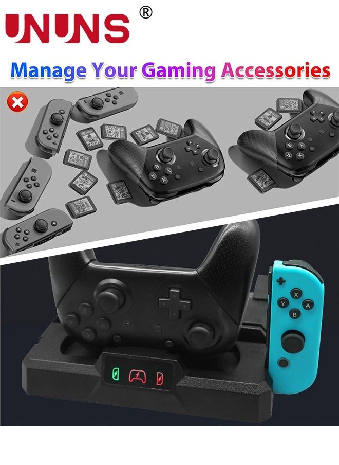 UNUNS - Switch Controller Charger For Nintendo Switch/OLED Joycon,Switch Charging Dock Station Stand With LED Indicator,Switch Organizer Storage For TV Dock,Pro Controller,2 JoyCons,10 Game Slots - Image 1