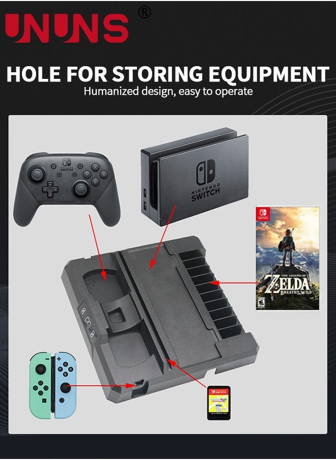 UNUNS - Switch Controller Charger For Nintendo Switch/OLED Joycon,Switch Charging Dock Station Stand With LED Indicator,Switch Organizer Storage For TV Dock,Pro Controller,2 JoyCons,10 Game Slots - Image 1