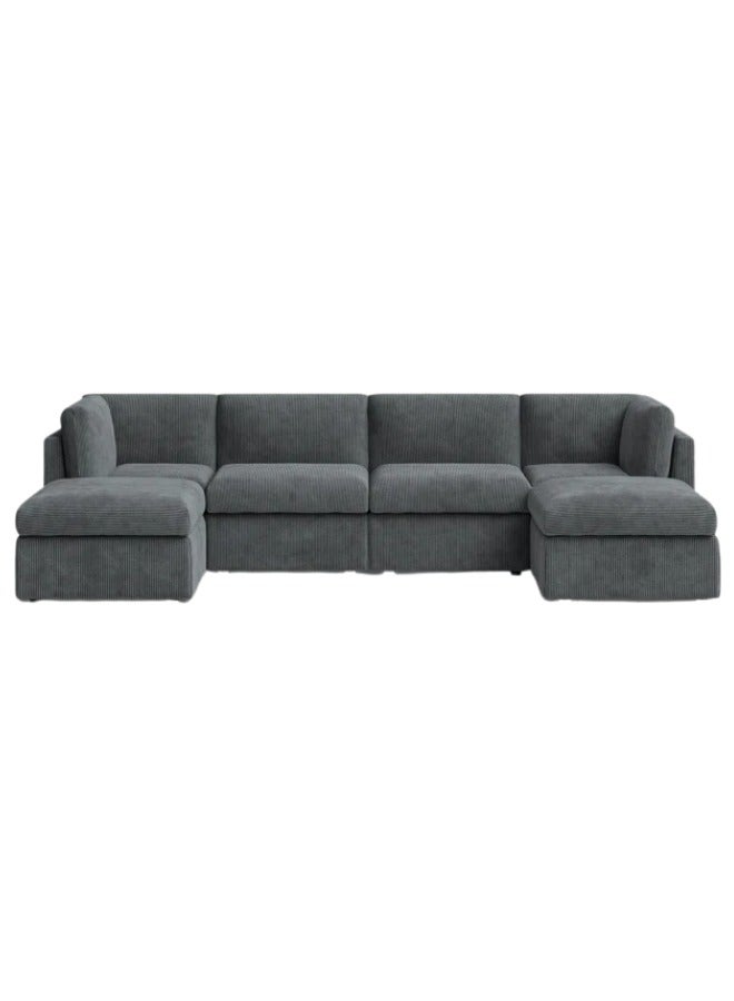 Generic Ann 129" Wide Reversible Modular Corner Sectional with Ottoman Grey  - Image 1