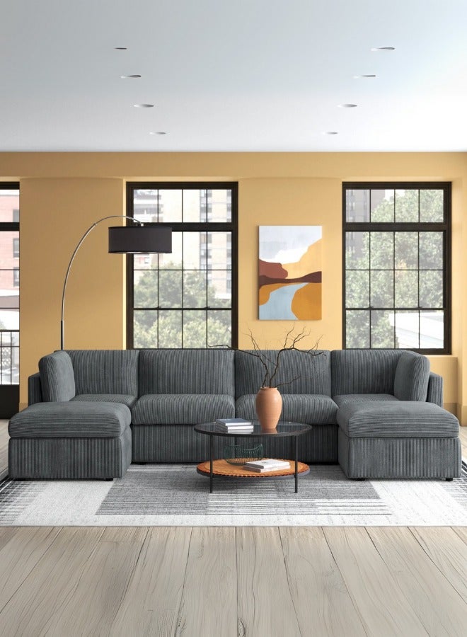 Generic Ann 129" Wide Reversible Modular Corner Sectional with Ottoman Grey  - Image 2