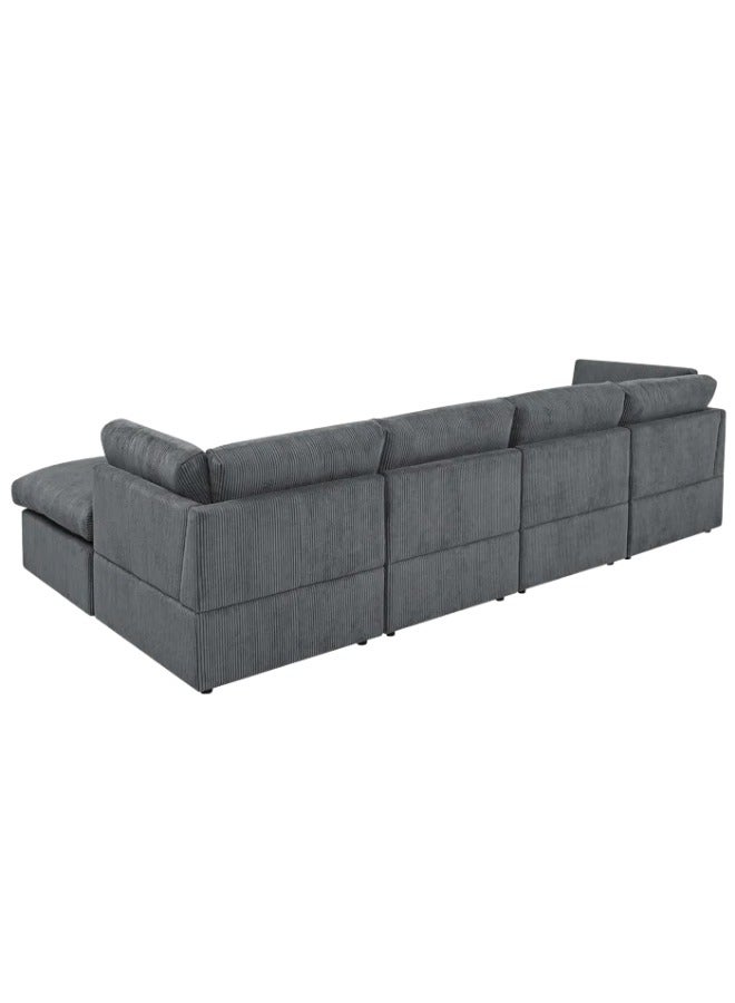 Generic Ann 129" Wide Reversible Modular Corner Sectional with Ottoman Grey  - Image 4