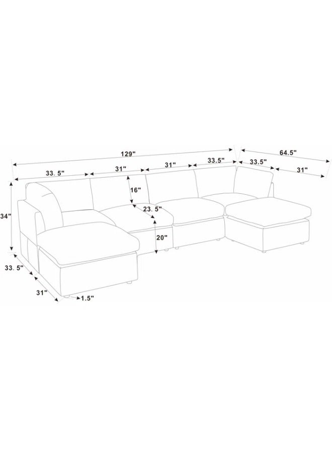 Generic Ann 129" Wide Reversible Modular Corner Sectional with Ottoman Grey  - Image 5