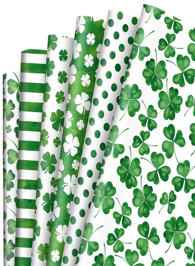 Whaline 12 Sheet St. Patrick's Day Wrapping Paper Watercolor Shamrock Gift Wrap Paper Bulk Green Art Papers Folded Flat for Irish Spring Birthday Baby Shower DIY Crafts Supplies, 19.7 x 27.6 Inch - Image 1