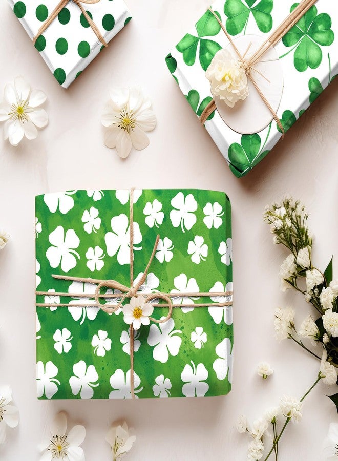 Whaline 12 Sheet St. Patrick's Day Wrapping Paper Watercolor Shamrock Gift Wrap Paper Bulk Green Art Papers Folded Flat for Irish Spring Birthday Baby Shower DIY Crafts Supplies, 19.7 x 27.6 Inch - Image 4
