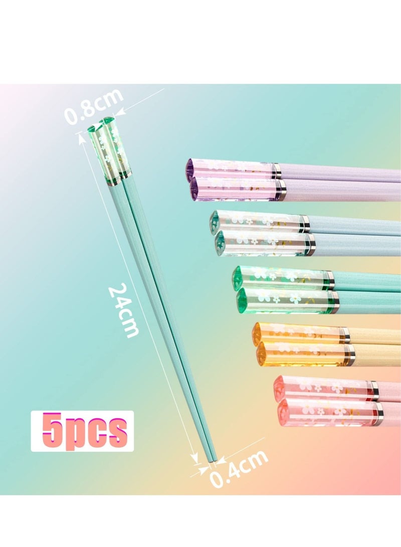 Reusable Chopsticks, 5 Pairs Chopsticks Fiberglass Chop Sticks Dishwasher Safe Reusable Non-Slip Chop Sticks 9.5 Inches Sakura Amber Japanese Chinese Style Colourful Chopstick Family Multipack - Image 4