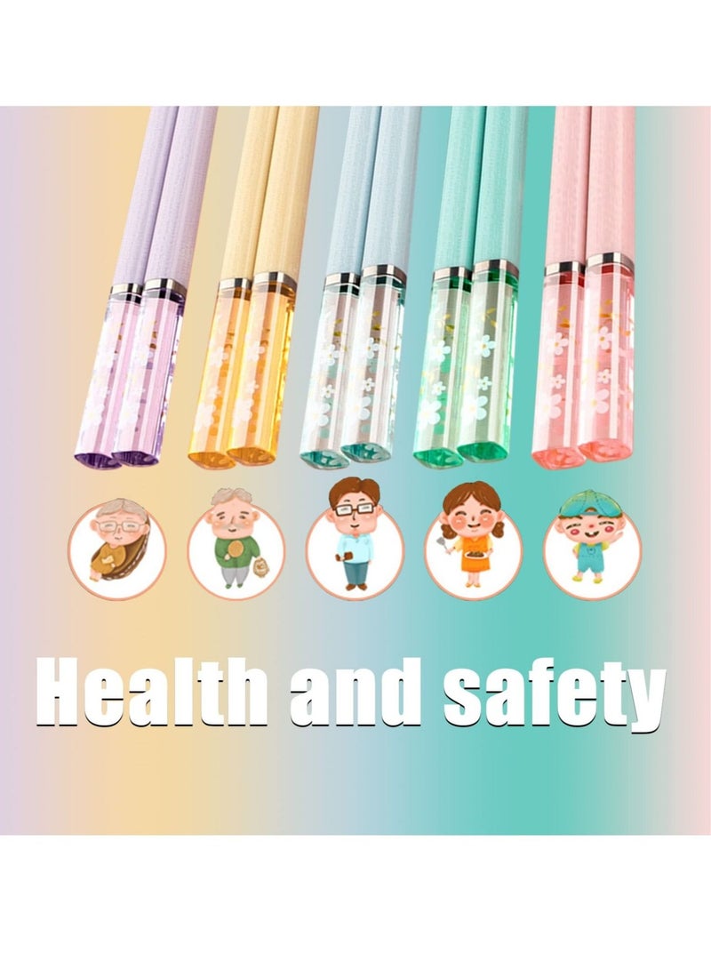 Reusable Chopsticks, 5 Pairs Chopsticks Fiberglass Chop Sticks Dishwasher Safe Reusable Non-Slip Chop Sticks 9.5 Inches Sakura Amber Japanese Chinese Style Colourful Chopstick Family Multipack - Image 5