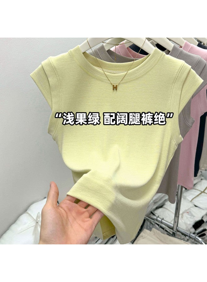 Modal Summer Round Neck Short Sleeve T-Shirt Vest For Women, Fashionable Design, High-End Solid Color, Short And Fitted, Base Layer Or Inner Wear - Image 3