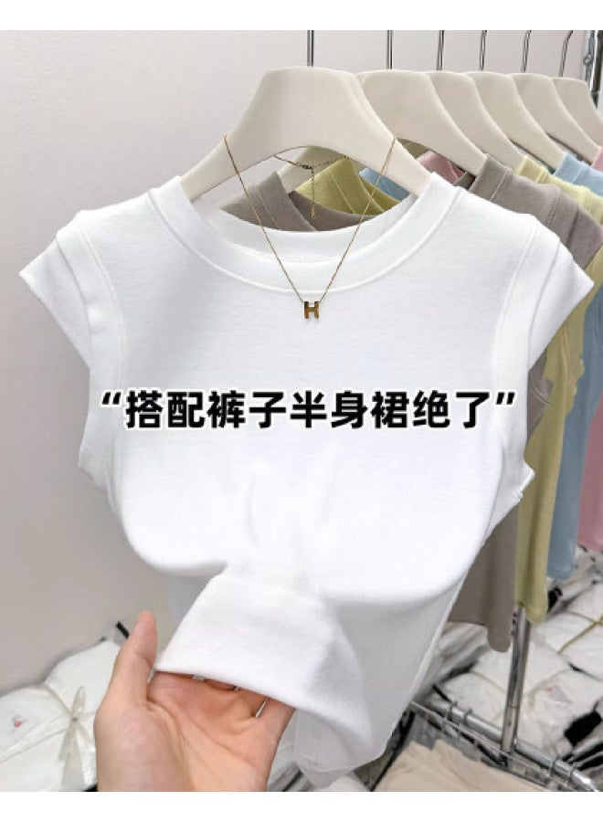 Modal Summer Round Neck Short Sleeve T-Shirt Vest For Women, Fashionable Design, High-End Solid Color, Short And Fitted, Base Layer Or Inner Wear - Image 1