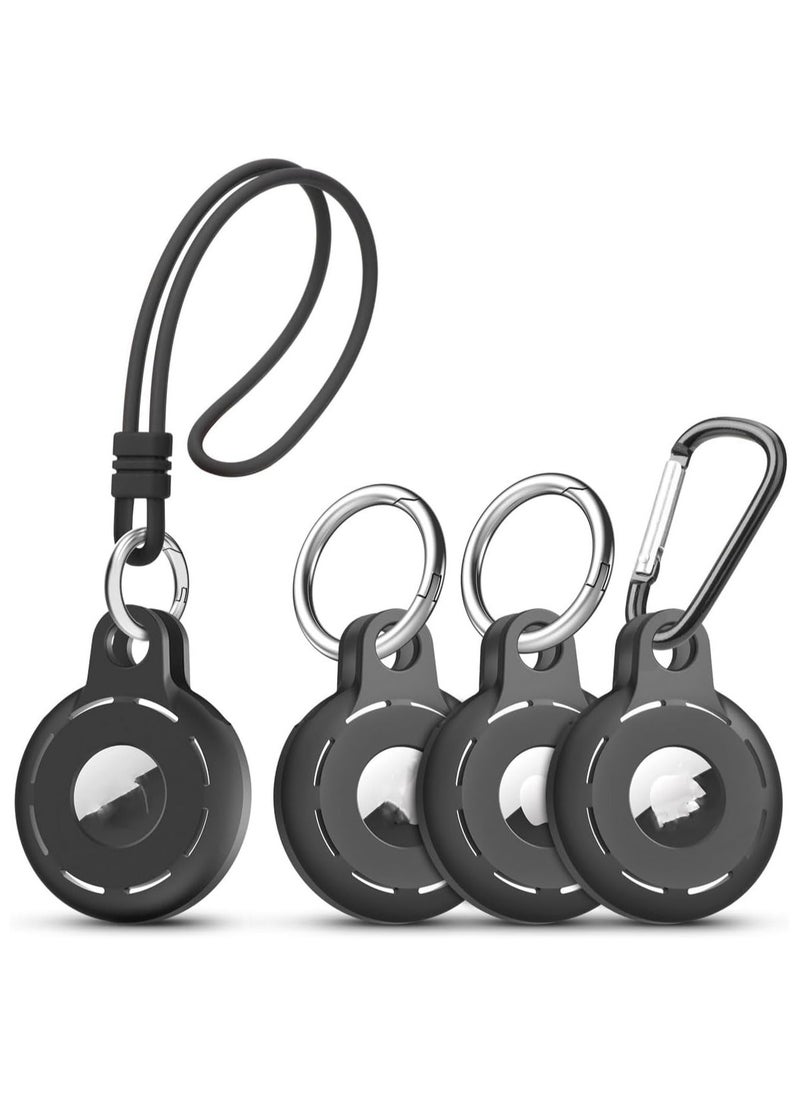 KCDMBUE Silicone AirTag Case 4-Pack, Soft Liquid Silicone Protective Cover with Keychain & Wrist Strap, Shockproof & Scratch-Resistant, Black  - Image 1