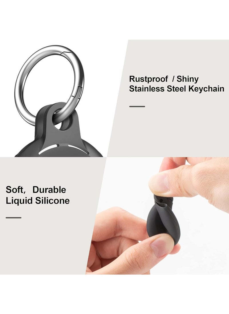 KCDMBUE Silicone AirTag Case 4-Pack, Soft Liquid Silicone Protective Cover with Keychain & Wrist Strap, Shockproof & Scratch-Resistant, Black  - Image 2