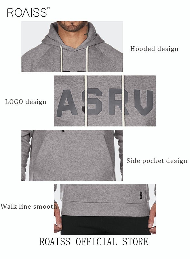 roaiss Mens Sport Hooded Sweatshirts Cotton Gyms Fitness Jacket Autumn Winter Streetwear Men's Sportswear Workout Coat Running Hoodies - Image 5
