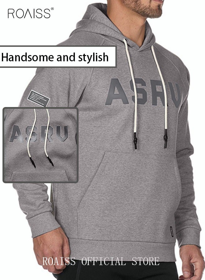 roaiss Mens Sport Hooded Sweatshirts Cotton Gyms Fitness Jacket Autumn Winter Streetwear Men's Sportswear Workout Coat Running Hoodies - Image 2