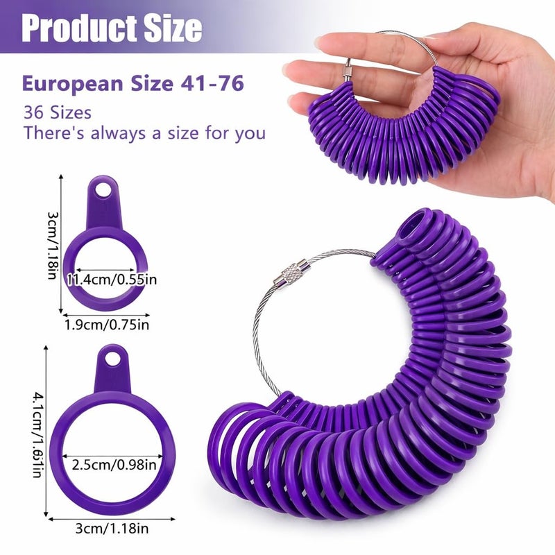 27 Pieces Ring Gauge Set, Professional Grade Plastic Ring Gauge Set, Clear Measurements for US and English, Circumference and Diameter, Precision Finger Measurement for Jewelry Making (Purple) - Image 4