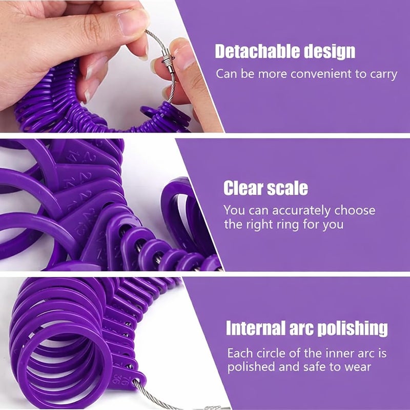 27 Pieces Ring Gauge Set, Professional Grade Plastic Ring Gauge Set, Clear Measurements for US and English, Circumference and Diameter, Precision Finger Measurement for Jewelry Making (Purple) - Image 5