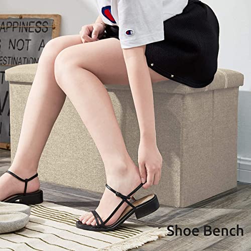 DIVHUK Folding Storage Ottoman Long Shoes Sofa Bench Fabric Linen Footrest Stool for Laundry Storage Space End of Bed Seat Toys Storage Organizer Bin Box with Lidded Cover (76X38X38 CM, Beige) - Image 4